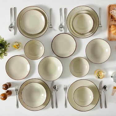 Набір керамічного посуду Vancasso NAVIA (24 частини) для 4 осіб, бежевий, набір посуду з тарілок, салатників та мисок