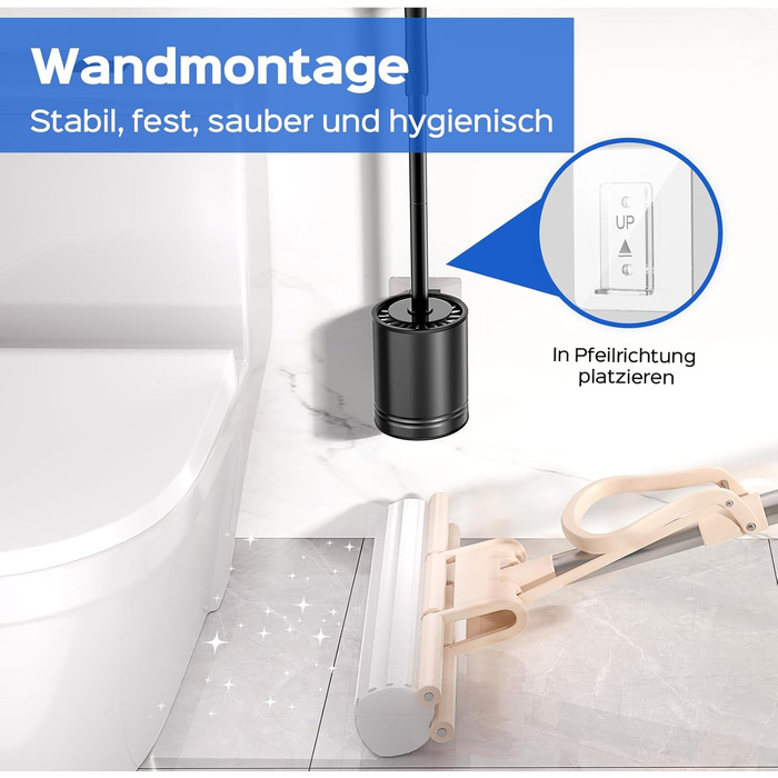 Набір для чищення унітазу Hamitor: щітка з силікону та нержавіючої сталі, кріплення на стіну без свердління, швидке висихання, для ванної кімнати (Чорний)