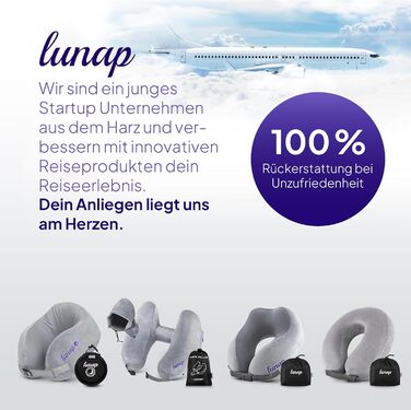 Подушка для шиї Luna Nackenkissen Flugzeug: Memory Foam, дихаюча, для подорожей, чорна. Подушка для шиї в літак, авто, для дорослих. Зручна та миюча.