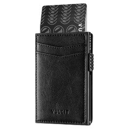 Кредитне портмоне VULKIT з RFID блокуванням, шкіряне, автоматична висувна картка, для візиток та нотаток (Чорний)