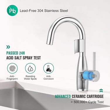 Кран кухонний CREA, 360° поворотний, для малої кухні, змішувач з високим виливом, нержавіюча сталь хром