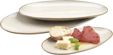 MÄSER 931372 Nottingham Series Set of 3 Serving Plates, Vintage-Look Serving Platter in 3 Sizes, Beige, Stoneware, 28 x 15.5 cm