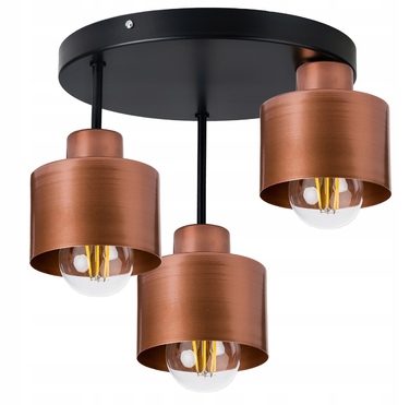 Стельна люстра в стилі лофт, мідна, на 3 цоколі E27