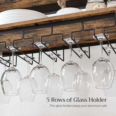SONGMICS Wine Rack, for 24 Wine Bottles, Freestanding, Bottle Rack with Glass Holders, for Kitchen, Bar, Dining Room, vintage brown-black KWR028B01