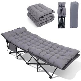 Ліжко похідне Sekey XXL 190x71x35 см з матрацом, сталеві труби, Oxford тканина - для кемпінгу та гостей сіре