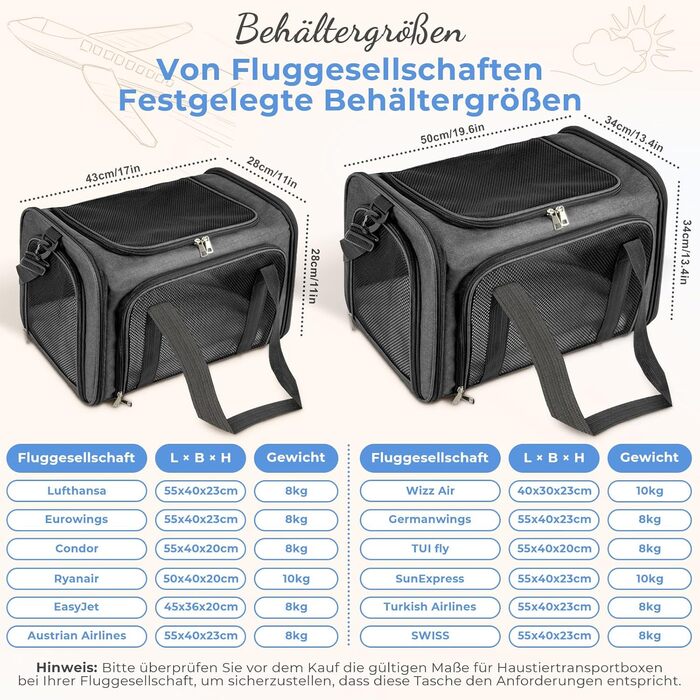 Транспортна сумка для кота/собаки, переноска для тварин, складана переноска, портативна, до 5 кг, для середніх собак та котів (M, L 43 x 28 x 28 см, темно-сірий)