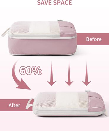 Набір органайзерів для валізи Narwey (6 шт.) - кубики для пакування з компресією, бежевий. Організація подорожей та зручне пакування речей.
