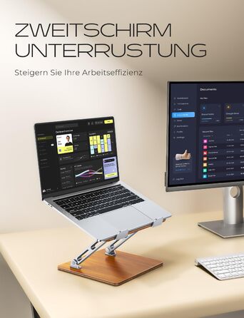 Регульований підставка для ноутбука: алюміній та дерево, складна, сумісна з MacBook, HP (10-16 дюймів)