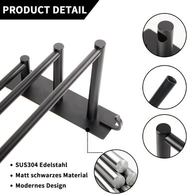 Тримач для рушників Vista з 3-ма штангами, без свердління, нержавіюча сталь SUS304, сріблястий, з двома гачками, 60 см, для кухні, ванної кімнати, спальні