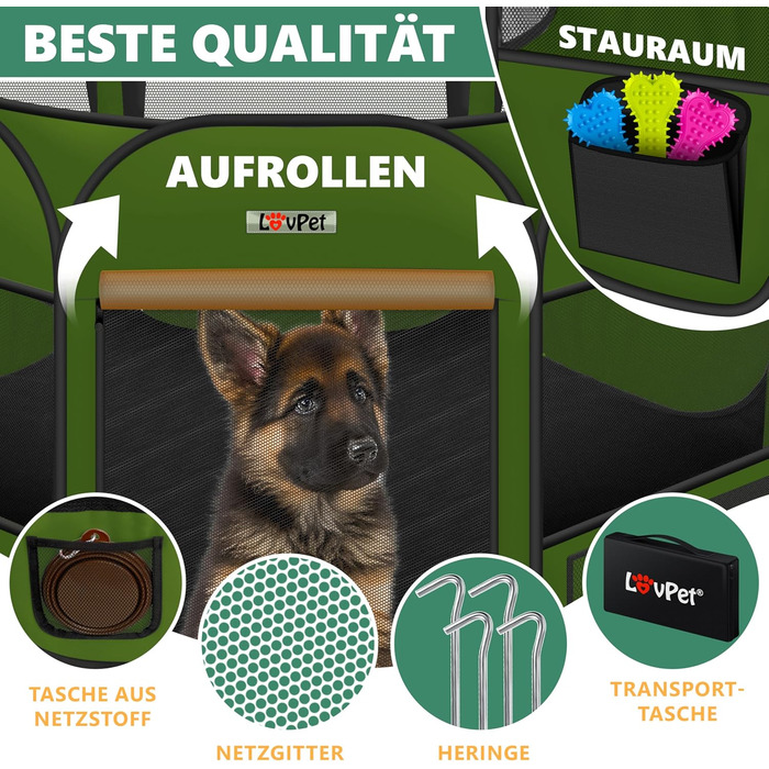 LOVPET® Foldable Pet Playpen - Indoor/Outdoor Dog & Cat Enclosure with Bowl & Fleece Blanket - Oxford Fabric Pop-Up System
