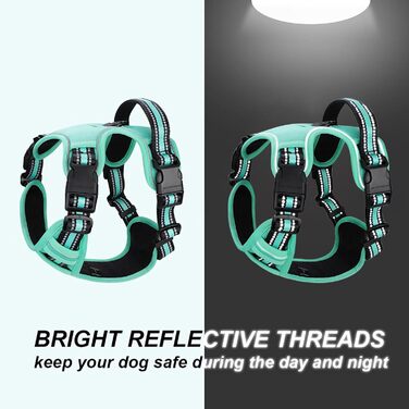 Нашийник для собак No-Pull, грудна шлейка для маленьких, середніх та великих собак - м'яка, дихаюча, регульована, світловідбиваюча, проти потягування з м'яким тримачем (L, блакитний)
