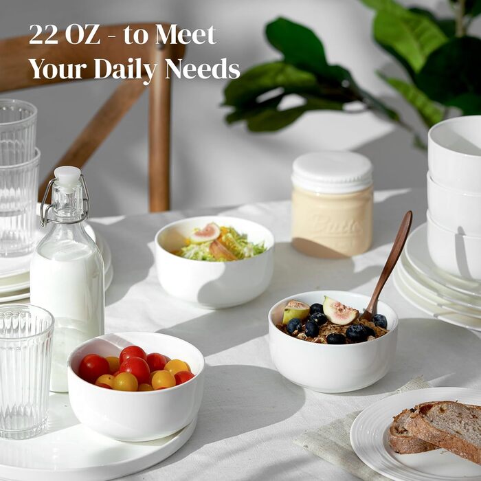 DOWAN Набір супових тарілок, 1100 мл, 4 шт. (650 мл/13 см, білий) - кераміка, для кухні