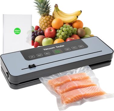 Вакуумний пакувальник Großcat з 50 пакетами, апарат для пакування продуктів харчування з різаком та цифровим таймером для кухні та ресторану