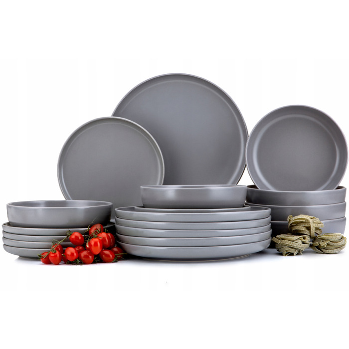 Обідній сервіз Konsimo Victo, сіра кераміка, круглий, 18 предметів