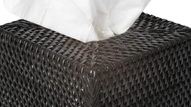 Loma Tissue Box Cover, Square, Rattan, Black