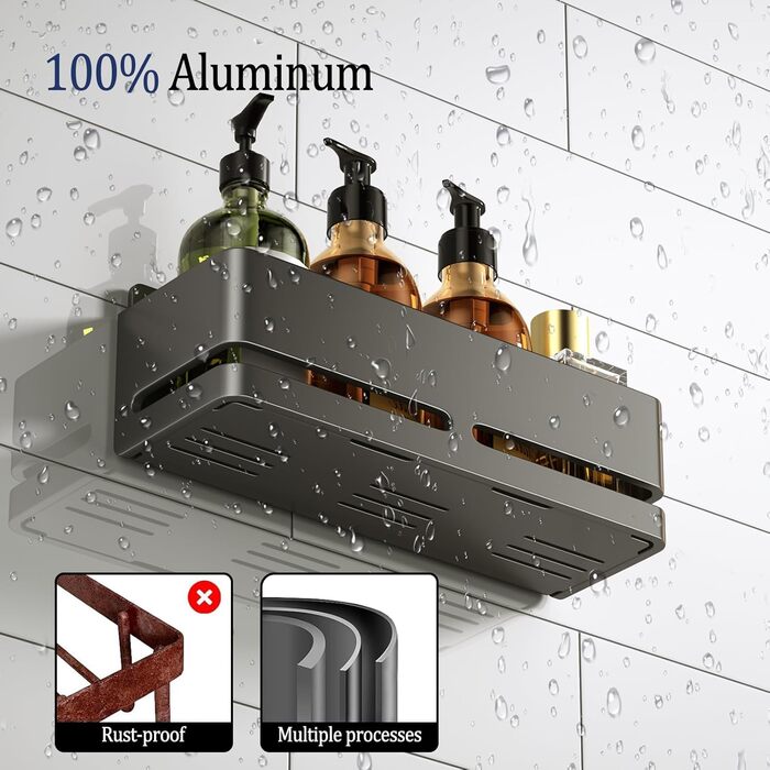 Набір полиць для ванної кімнати (5 шт.) з мильничкою та тримачем для зубних щіток, без свердління, сірий