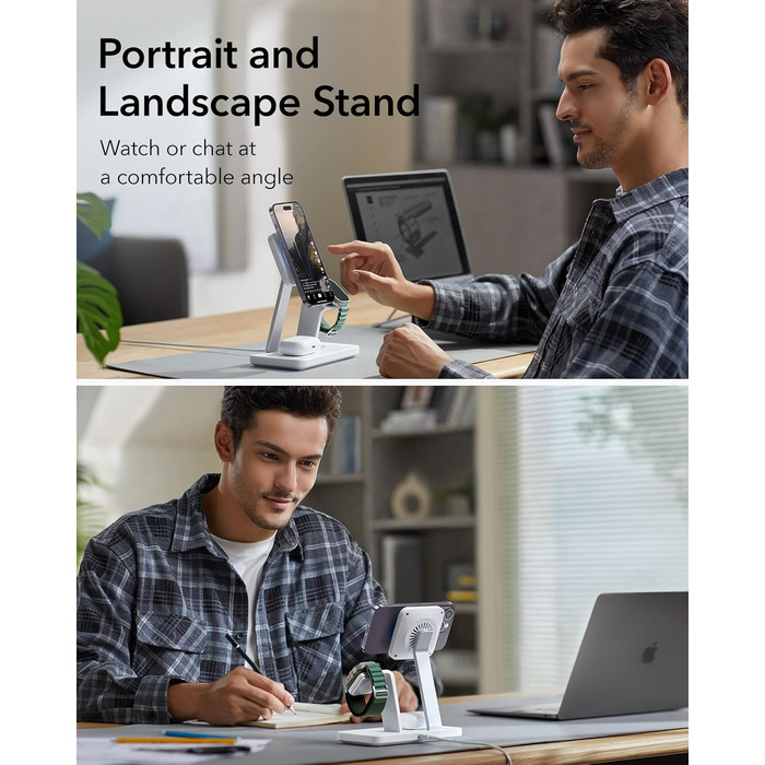 Зарядний пристрій ESR 65W GaN 5 в 1 з підтримкою MagSafe, білий (3 в 1). Сумісний з iPhone 17/16/15/14/13/12, Apple Watch, AirPods та USB A/C пристроями