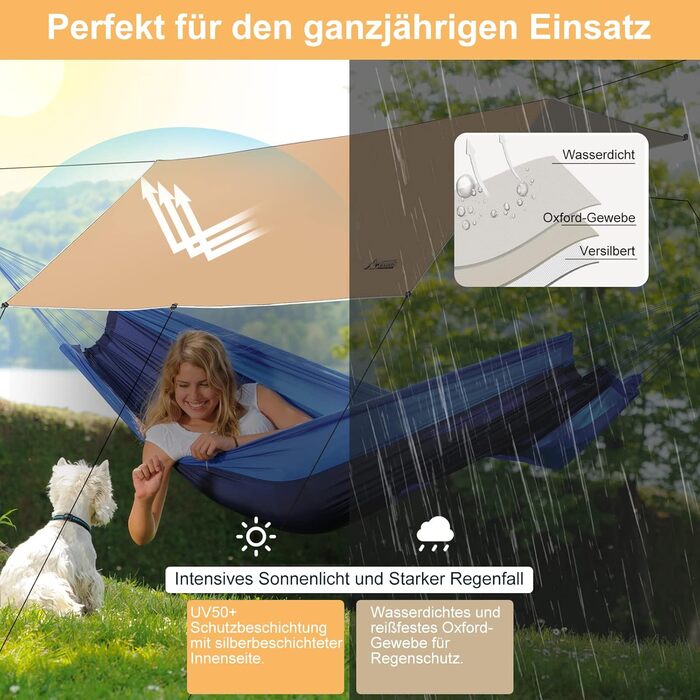 Водонепроникний намет WADEO 3x4 м: брезент для кемпінгу, тент для намету з брусками, кілочками та мотузками, ультралегкий, для кемпінгу та пікніків на природі, хакі