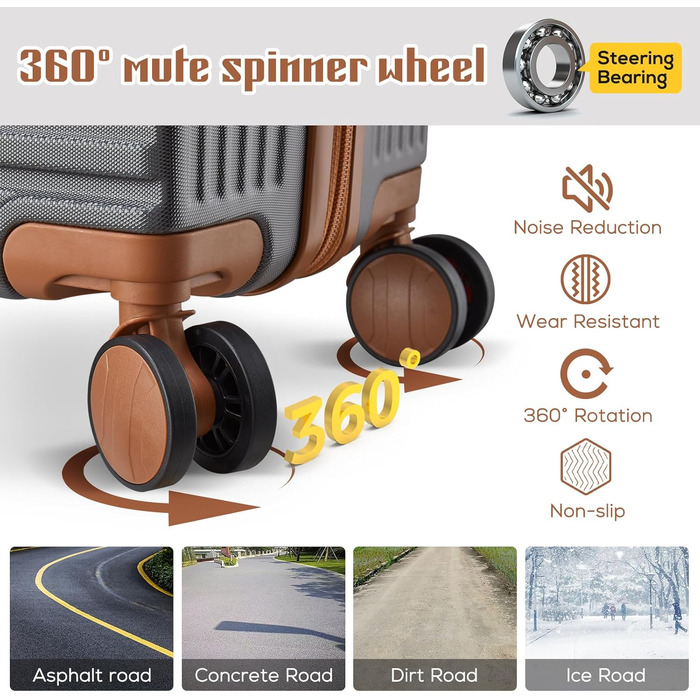 Набір валіз Joyway з ABS-пластику (сірий, ручна поклажа) з TSA-замком, 4 колеса, з сумкою та культурою