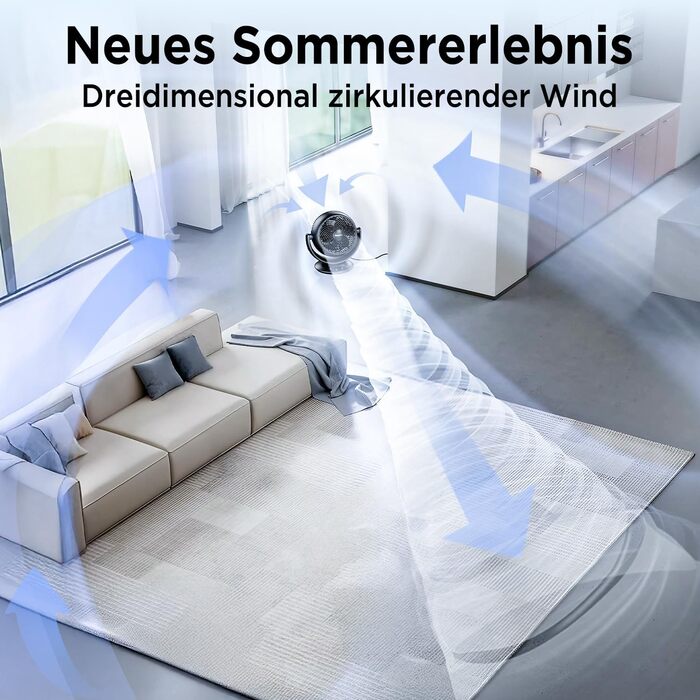 Вентилятор EasyAcc тихий, 25dB, настільний, з авто-осциляцією 90°, 3D Turbo, з пультом, 3 швидкості, таймер 2-12 годин, для спальні - чорний