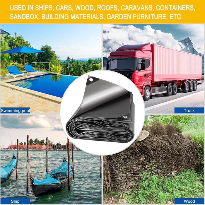 280g/m² Cover Sheet Fabric Sheet 4x4m made of PE [without recovered materials], waterproof and reinforced tarpaulin for garden furniture, pool, car, trampoline, with 16m rope for securing.