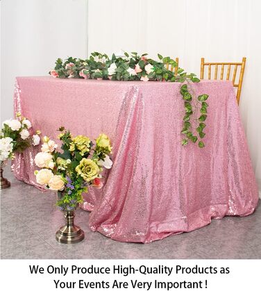 Скатертина з паєтками ShinyBeauty рожево-золота, прямокутна 225x330 см, для 8-футового столу, фуксія, святкова декорація