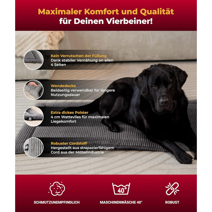 Килимок для собак HS-Hundebett® з флісовою підкладкою XS – Практичний, двосторонній, теплий, комфортний лежак для собак – Зроблено в Німеччині (Антрацитовий, 95x135 см)