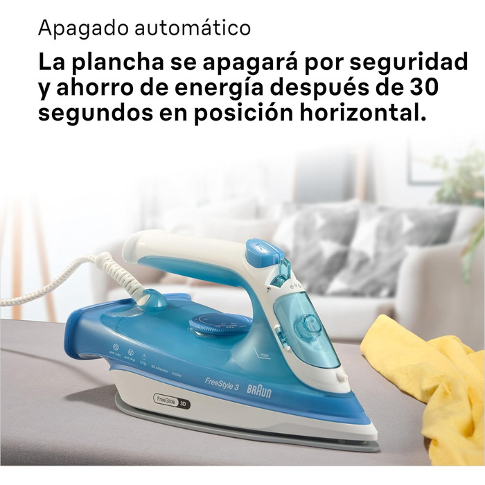 Праска з парою Braun FreeStyle 3 FI3144BL з технологією 3D-FreeGlide, підошвою SuperCeramic, системою Ultimate FastClean, автовимкненням, 270 мл, 2700 Вт, блакитна