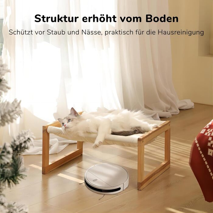 Cat bed and dog bed, elevated, large, and breathable, made of high-quality birch plywood, 53W x 42L x 25H cm - Ideal for cats and small dogs (white)