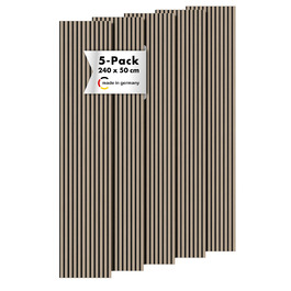 Акустичні панелі Momento з натурального дуба 240x50 см, набір 5 шт. — 3D ламельна стінова облицювання для шумоізоляції, колір Дуб Натуральний, чорний фетр (Made in Germany)