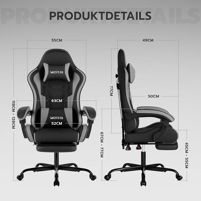 Ігрове крісло Gaming Stuhl з підтримкою попереку, регульоване по висоті, колір чорно-сірий, м'який наповнювач