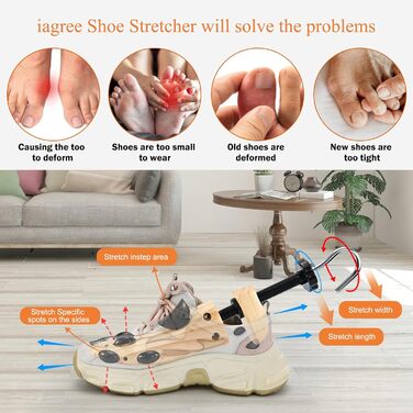 JJDPARTS Shoehorn Wood, Men's and Women's Shoehorn, 4-Way Shoe Stretcher, Shoe Widener for Adjustable Length and Width with Shoe Spoon