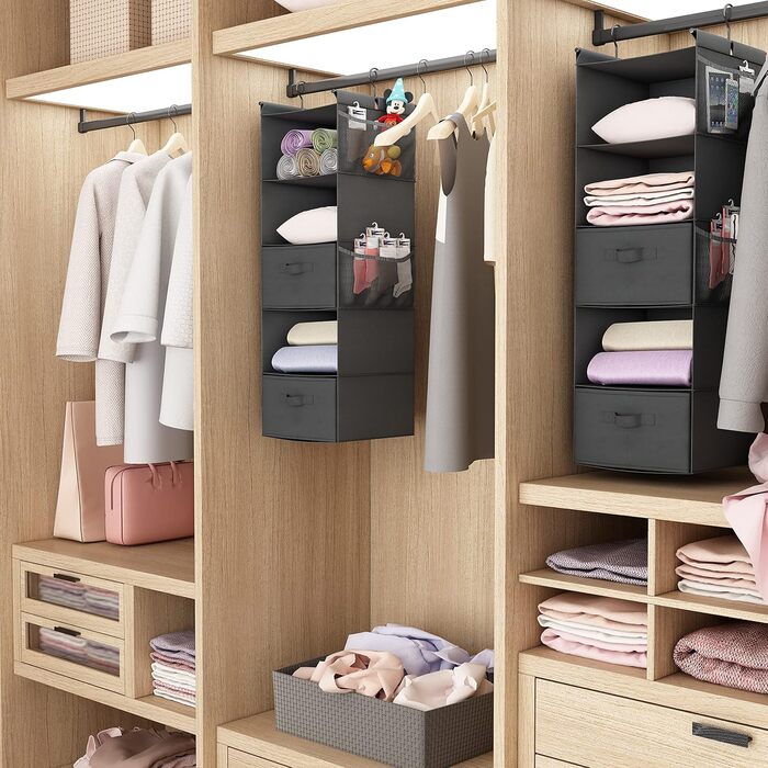 Органайзер для шафи MAX Houser з 5 полицями, навісний, економія місця, з 4 кишенями збоку, складний, бежевий