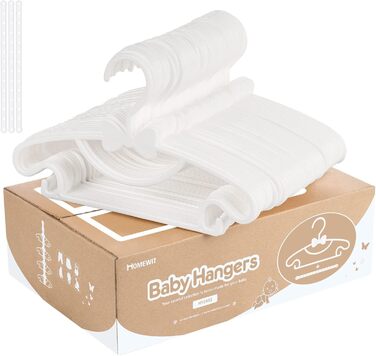 Набір вішалок для дитячого одягу, 40 шт, пластик, неслизькі, ультратонкі, білі - з 3 гумками для дитячої кімнати, одягу для немовлят та малюків, білі