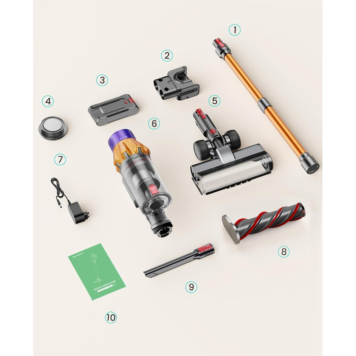 Акумуляторний пилосос SunSare 600W з дисплеєм, 50000Pa, 65хв роботи, для твердих поверхонь, килимів, шерсті тварин