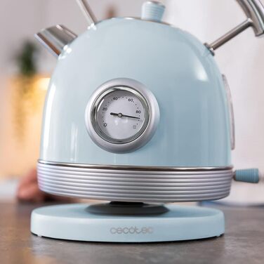 Електричний чайник Cecotec ThermoSense 420 Light Green: 1,8 л, 2200 Вт, регулювання температури, нержавіюча сталь, вінтажний стиль, зелений (блакитний)