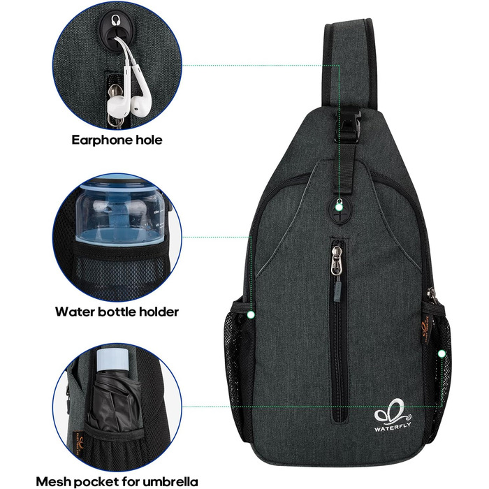 Сумка на плече WATERFLY Sling Rucksack для чоловіків і жінок, регульований ремінь, для прогулянок та подорожей