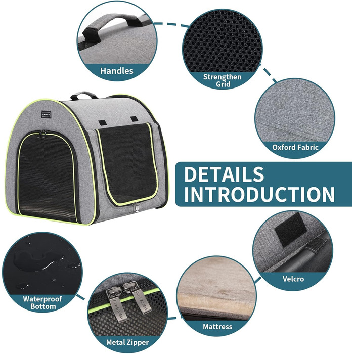 Кія для собак Petsfit: складана переноска для маленьких собак, котів та кроликів. Зручна переноска для дому, транспортування та сну. З анти-відкривачем та плюшевою подушкою, сіра, S