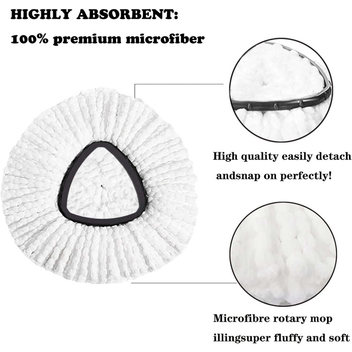 Replacement heads for O-Ceda mop, replacement head, replacement mop heads, microfiber replacement mop refills, easy cleaning, machine washable, pack of 4