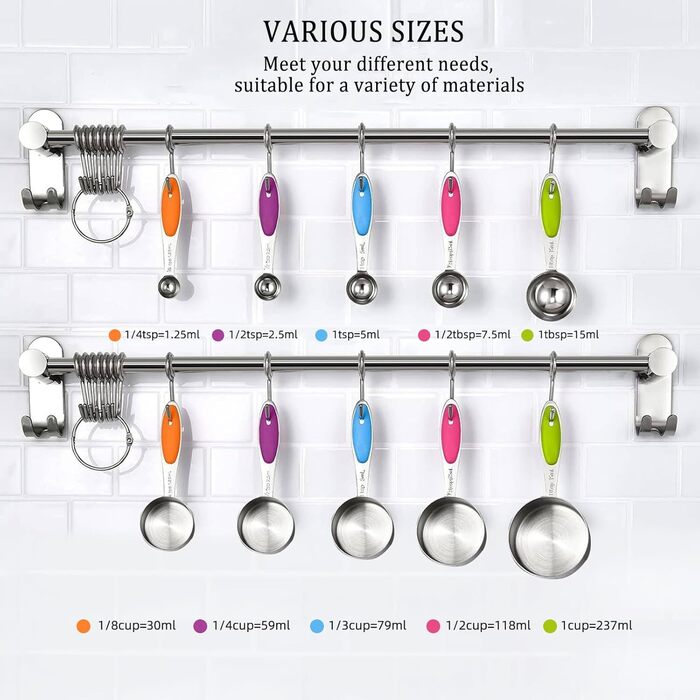 Набір мірних ложок та стаканів з нержавіючої сталі, 10 шт. – кольоровий набір для випічки та кухні, можна мити в посудомийній машині