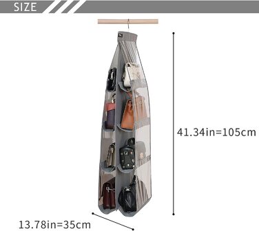 zebricolo 2 Pieces, storage handbags, large, bag storage, space-saving, handbag organizer, grey, handbag storage 2 PCS Storage Handbags-8 Pockets-grey