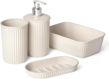 Набір аксесуарів для ванної кімнати TATAY Baobab ECOHOME (4 шт.): стакан для зубної пасти, дозатор мила, мильниця, органайзер A6. Без BPA, з переробленого пластику, поліпропілен, бежевий.