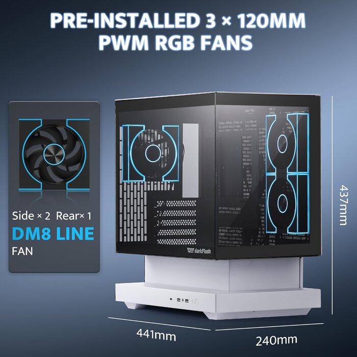 darkFlash FLOATRON F1(2025) - Корпус для ПК Micro-ATX з ефектом панорамі, RGB підсвітка, підтримка AIO 360мм, порт Type-C