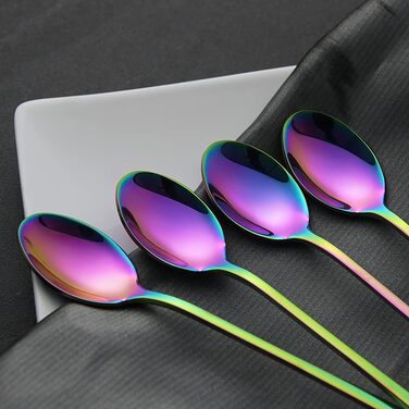 Набір ложок для лате AOOSY 8 шт., 22.7 см, нержавіюча сталь, довга ручка, для кави, коктейлів, десертів, айс-ті, 8 шт. сріблястого кольору (4 шт. кольорові)