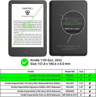 Чохол для Kindle 6' (2024/2022) WALNEW: PU шкіра, авто-сон/пробудження, Smart Cover для Ebook-Reader Kindle 6 дюймів