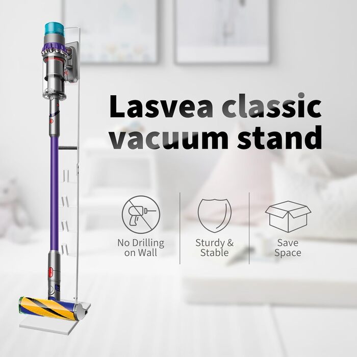 Підставка для пилососів Dyson – органайзер та кріплення для Dyson Gen5, V15s, V15, V12 Slim, V11, V10, V8, V7, V6, DC30, DC35. Біла з дерев'яною ручкою