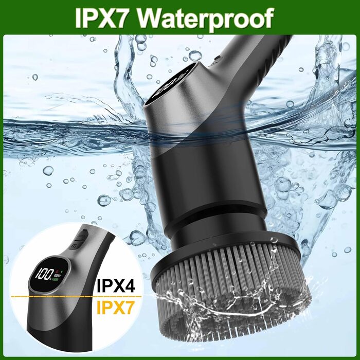 Електрична щітка для чищення з 7 насадок, IPX7, регульована ручка, для ванної кімнати, чорна