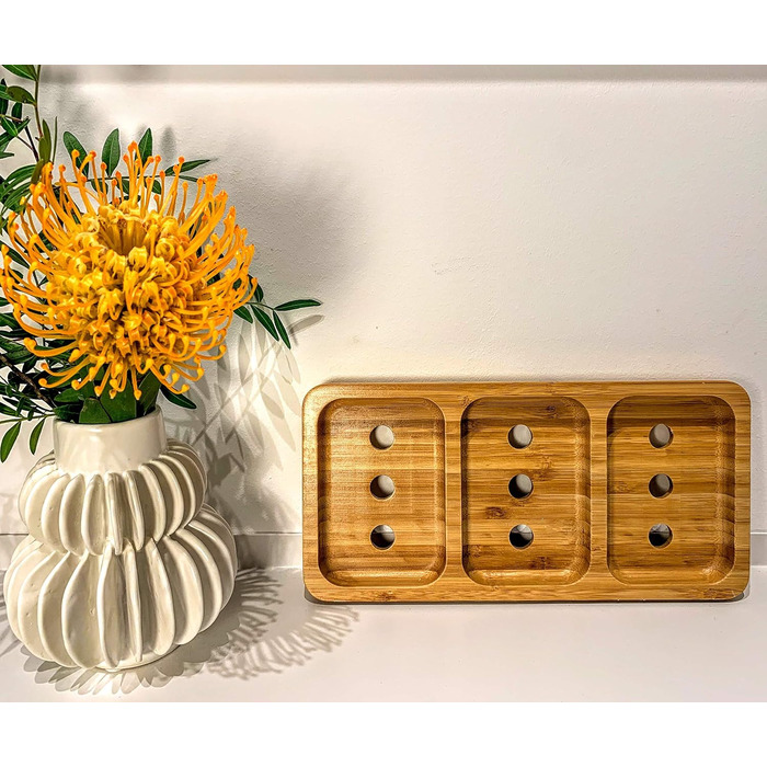 Стильна трисекційна мильниця з натурального бамбука для ванної/душу/кухні з водовідведенням та вентиляцією для швидкого висихання мила, гігієнічна, неслизька