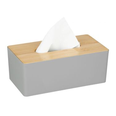 Relaxdays Grey Towel Box with Bamboo Lid