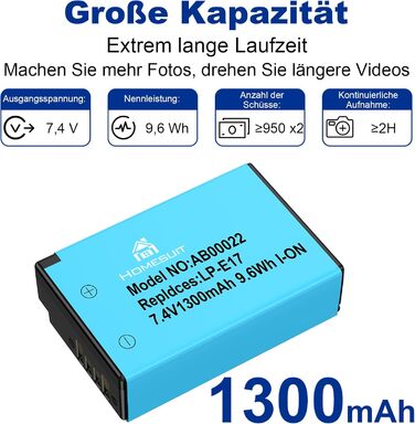 Акумулятор LP-E17 1300mAh 2 шт. + LED зарядний пристрій для Canon EOS Rebel SL3, SL2, T8i, T7i, T6i, T6s, R10, R50, R8, RP, M3, M5, M6, 200D, 77D, 750D, 760D, 2x LP-E17 + 1x LED